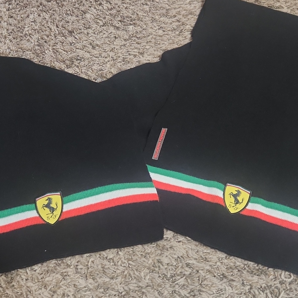 Scuderia Ferrari Scarf Mens 68"x 11" Black With Red Green White Stripe - Picture 6 of 6